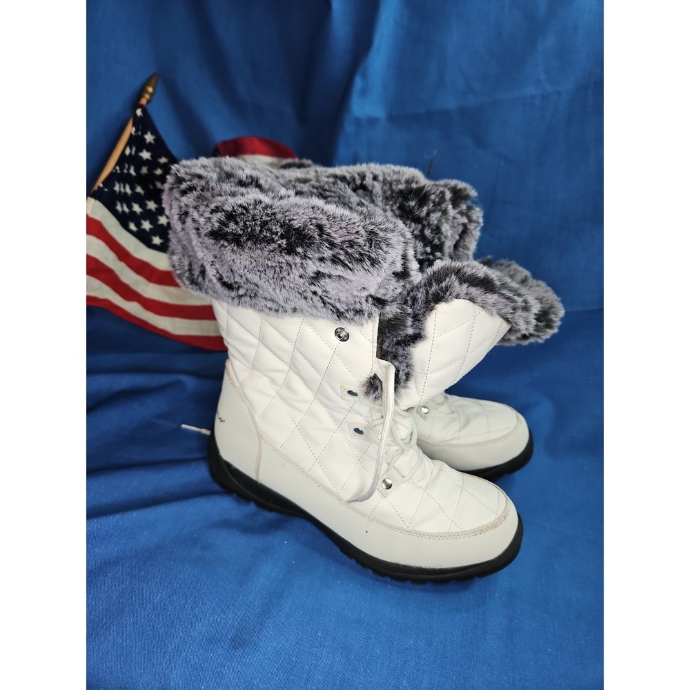 Fur Snow Boots Memory Foam Waterproof ARCTIC SHIELD Insulated White Quilted Sz 7